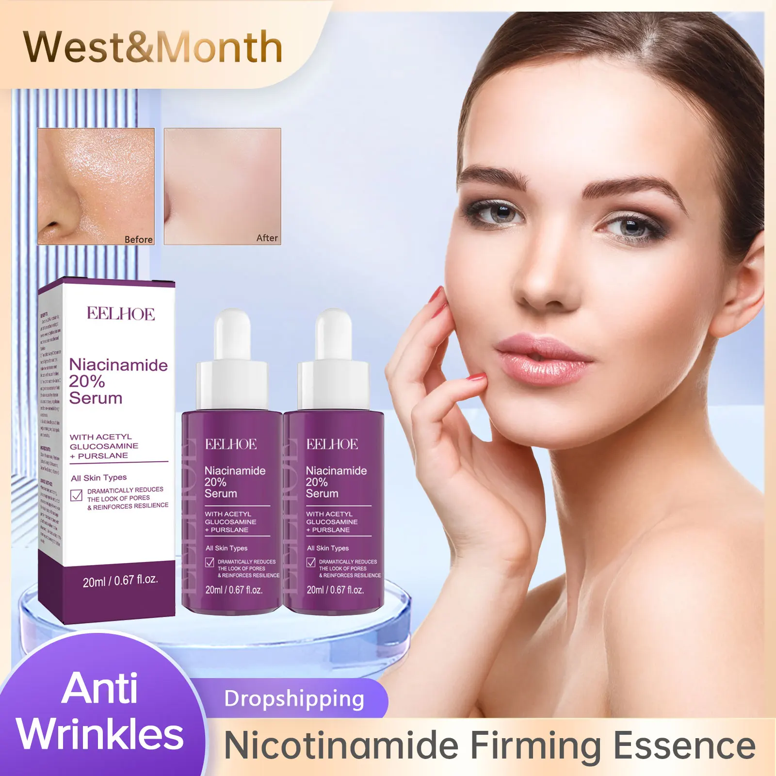 

Nicotinamide Serum Fade Spots Anti Aging Remove Wrinkles Moisturizing Shrink Pore Brightening Skin Care Firming Facial Essence