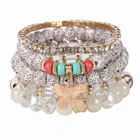 5pcsset bohemian beaded bracelet for woman multilayer elastic weave butterfly pendant wrap bracelets charm travel jewelry gift