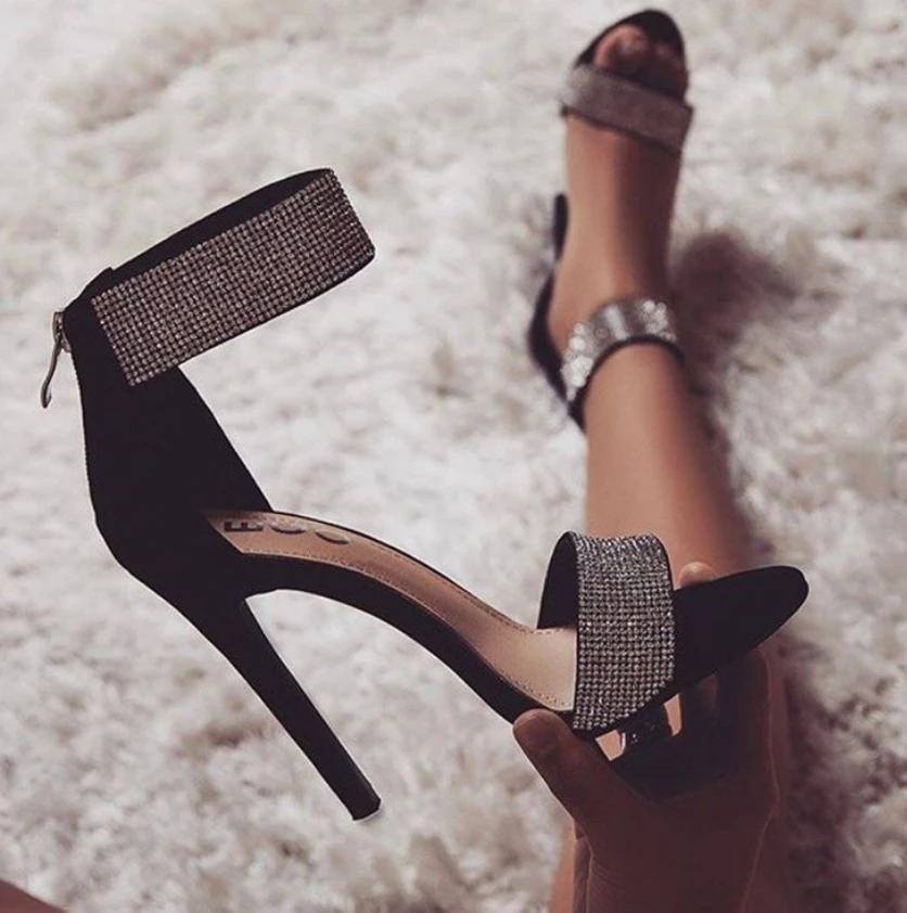 

Женские замшевые босоножки стразы, на высоком каблуке-шпильке, с открытым носком, модная пикантная обувь для вечеринки, лето 2022