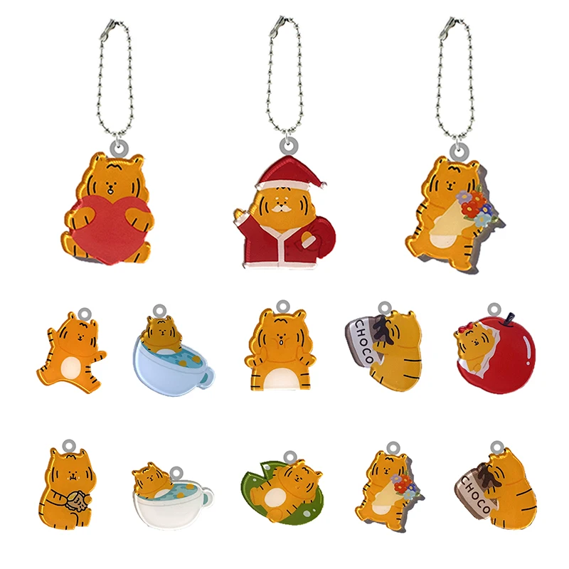 

Cute Pattern Keychain Reisn Epoxy Lively Naive Tiger Shape 2D Doll Pendant Bead Ball Key Chain Single Sided Charm Jewelry FLH251