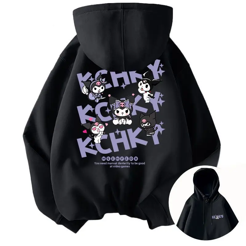 

Kawaii Cute Sanrio Kuromi пуловер с капюшоном хлопковый Печатный Универсальный Свободный Повседневный модный парный подарок для девочки на день рождения