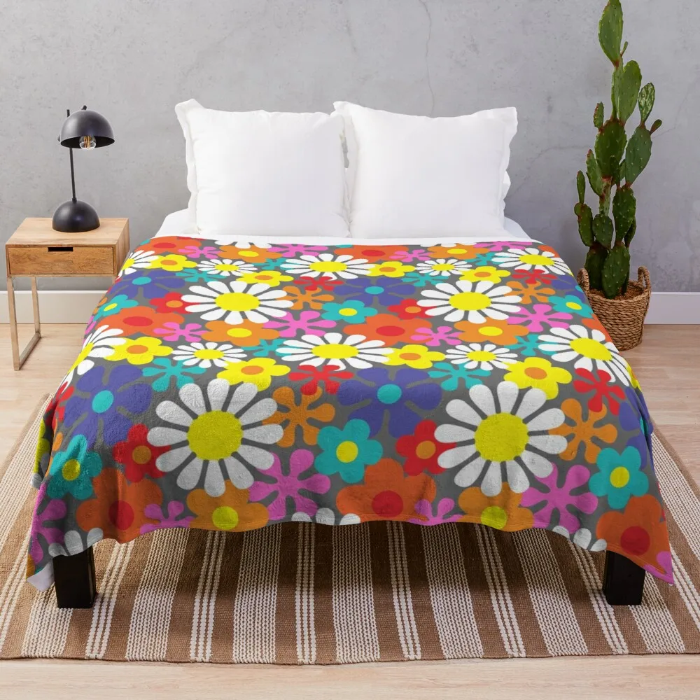 

Funky Hippie Flower Power Pattern Throw Blanket Oversized Throw Blanket