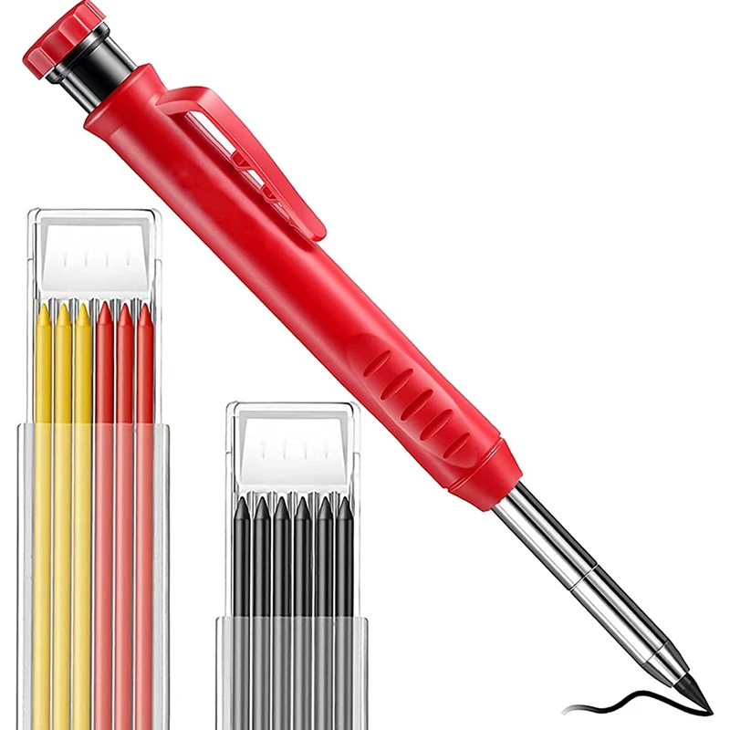 

Carpenter Pencil 12 Refill Leads Built-in Sharpener Construction Pencils for Carpenter Construction Woodworking Tools