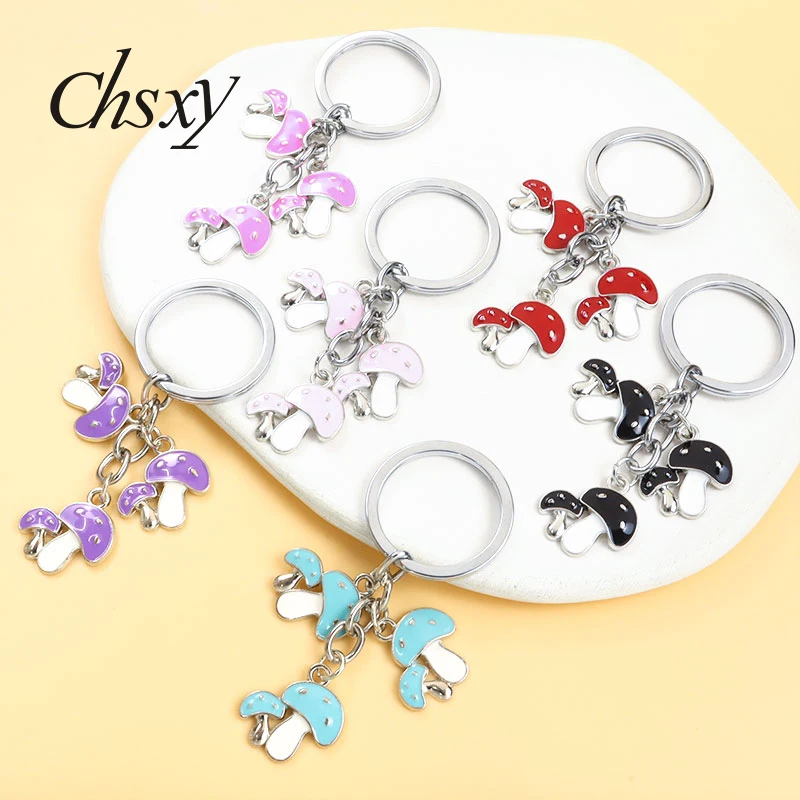 

Cartoon Enamel Keychains Cute Colorful Mushroom Drip Oil Alloy Key Rings for Teens Child Schoolbag Purses Popular Ornament Gifts