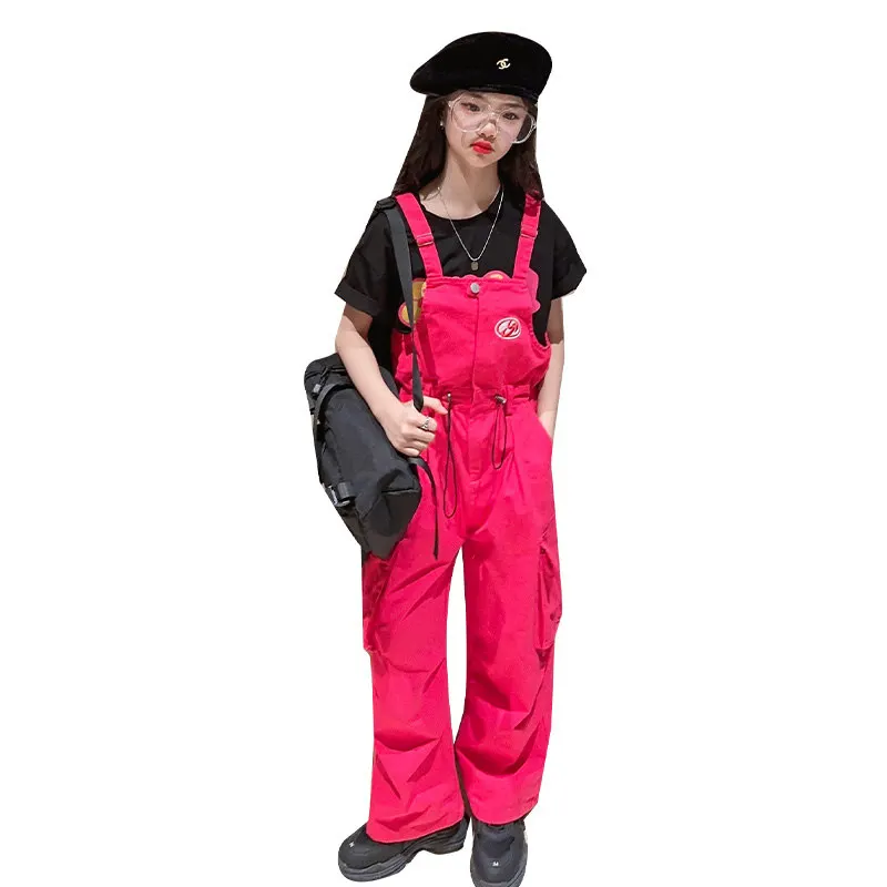 

Teenage Girls Clothes New Arrivals Raspberry Red Jumpsuit One-Piece Children's Clothing Fashion Overalls For Girls 4-14Years Old