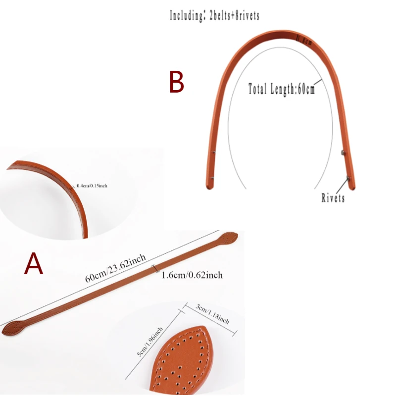 1 Pair 60cm Bag Strap Luxury Designer PU Leather Bag Handle for Handbags Shoulder Bag Replacement Purse Belts DIY Accessories