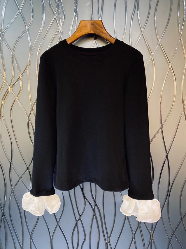 

2022 new women fashion horn long sleeve sexy casual round neck simple pullover all-match top sweater 1205