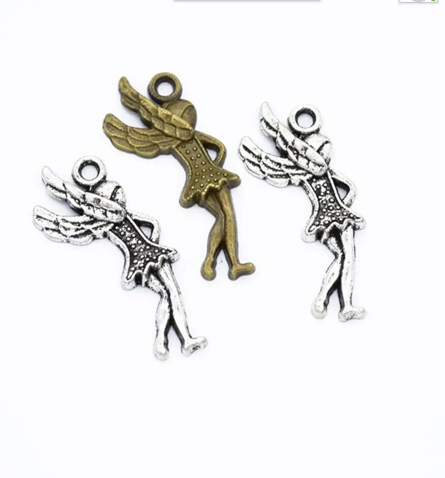 

100pcs Charms Angel Fairy 30*13mm Tibetan Bronze Silver Color Pendants Antique Jewelry Making DIY Handmade Craft F0780
