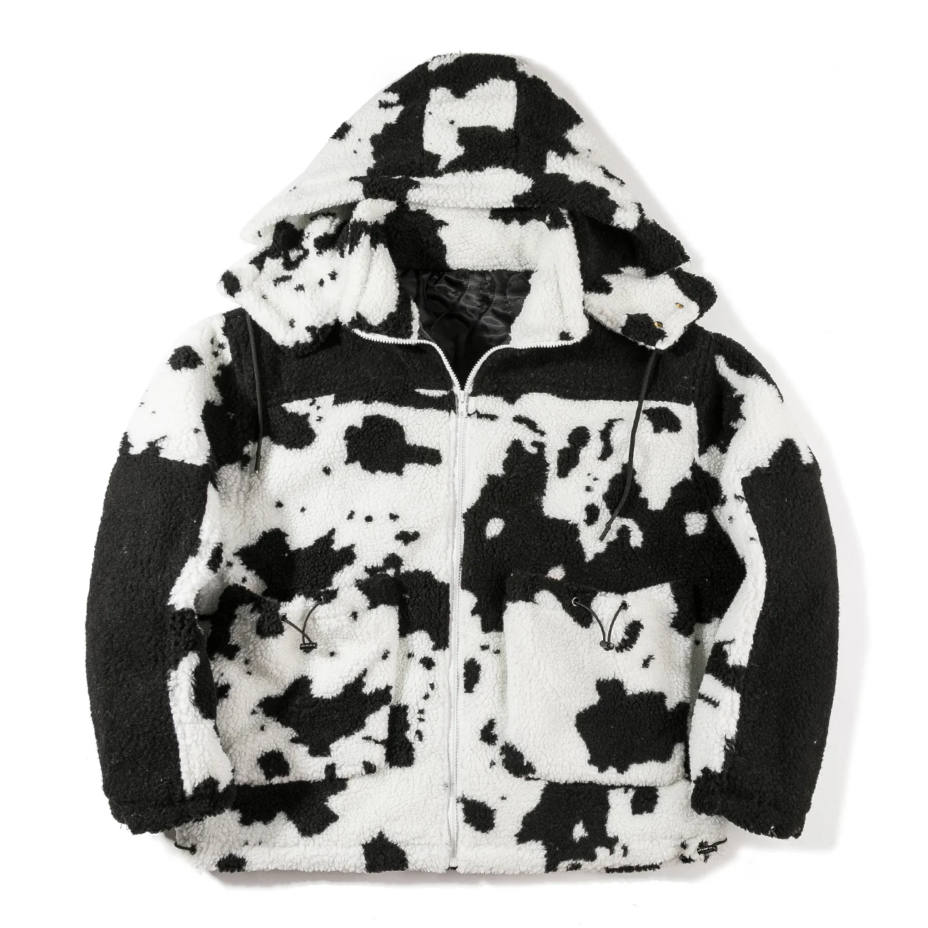 

Parka LACIBLE s Hip Hop Warm Men Women Streetwear Retro Cow Patchwork Coats Winter Harajuku Hooded Jacket Outwear