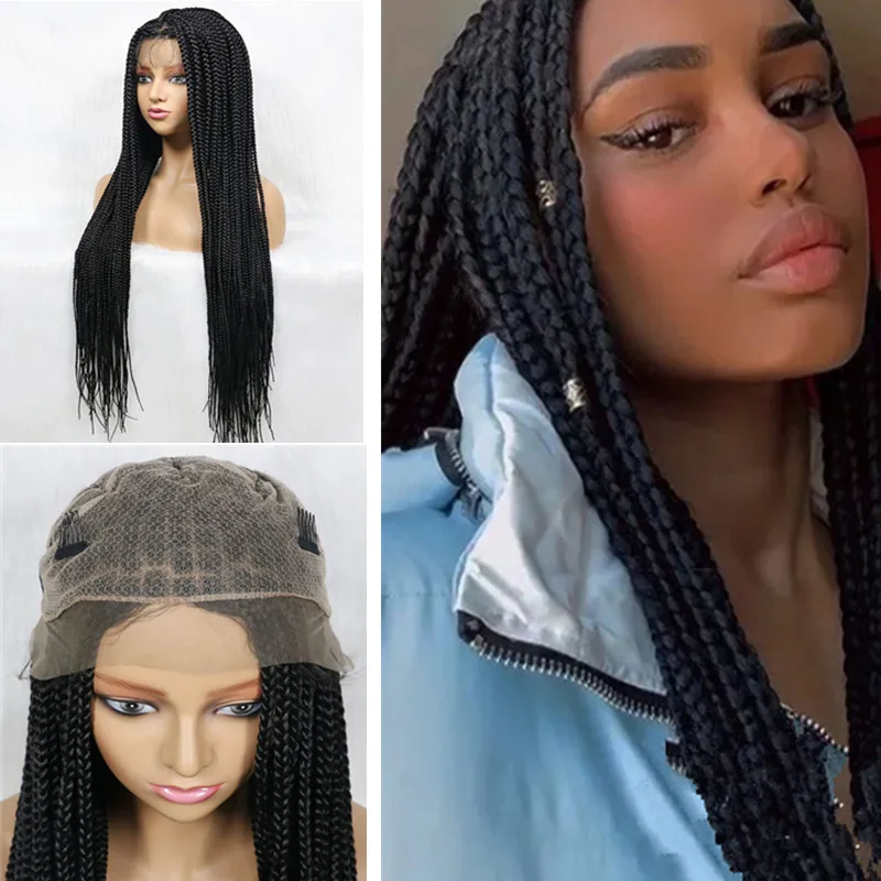 

Новое поступление 2022, плетеные детские волосы 32-34 дюйма, парики на полной сетке с синтетическими плетеными париками, парики с косичками для ...