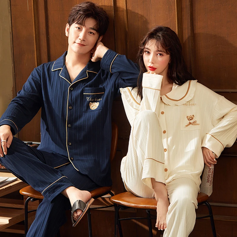 QUHENG Newest Sleepwear Cotton Pajamas Couple Set 2022  Autumn Winter Pyjamas Suit Pijama Women Men Loungewear  Home Clothing