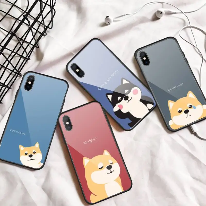 

Japanese cute animal cartoon corgi Phone Case Tempered glass For iphone 11 12 13 PRO MAX mini 6 7 8 plus X XS XR
