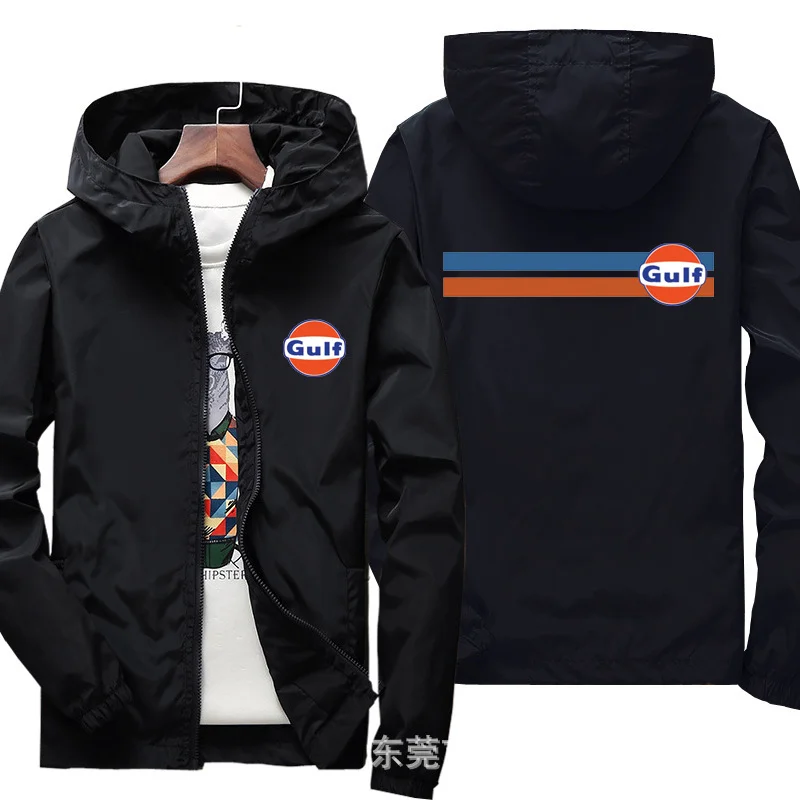 

Spring Car Logo Gulf Men Motorcycle Jacket Casual Windbreaker Sports Zipper Thin Jacket Sunscreen Hoodie Pilot coat