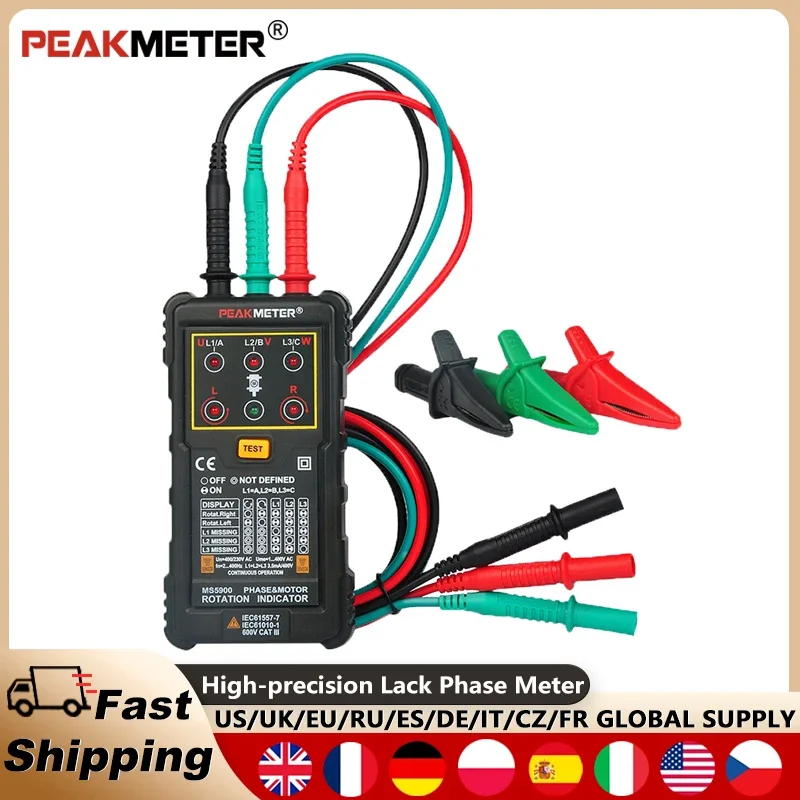 PEAKMETER PM5900 Трехфазный переменный ток Фазовый секвенсор Индикатор вращения