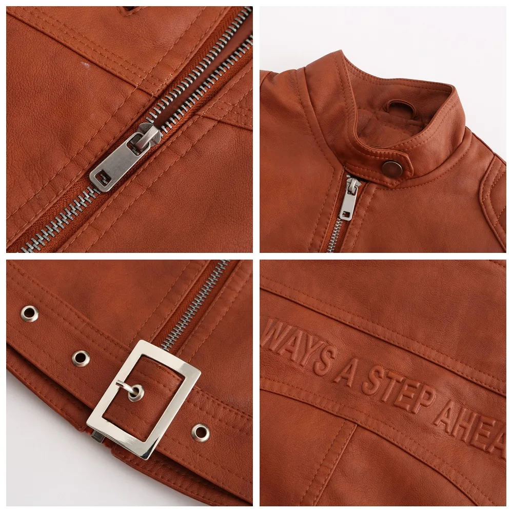 Kenntrice Women PU Leather Jacket 2022 Spring Thin Outerwear Short Casual Stand Collar Female Fashion Adjustable Waist Slim Coat
