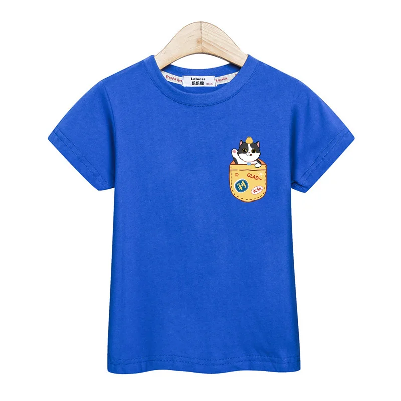 

Aimi Lakana Kids Shirt Pocket Kitten Clothes Baby Boys Short Sleeve T-Shirts Girls Summer Cotton Tops Cute Kawai Cat