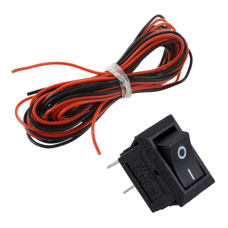 

5 X AC 250V 3A 2 Pin ON/OFF I/O SPST Snap In Mini Boat Rocker Switch & 2X 3M 24 Gauge AWG Silicone Rubber Wire Cable Red Black F