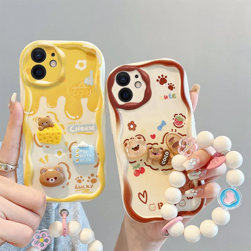 

3D Fashion Luxury Adorable Doll Cartoon Soft Silicon Phone Case On For Apple iPhone 12 iPhone12 Wristbang Back Cover