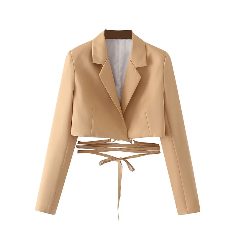 

Women Clothing New Fashion Long Sleeve Drawstring Coat Short Jackets For lady 2022 Khaki Female Outerwear Chic Tops