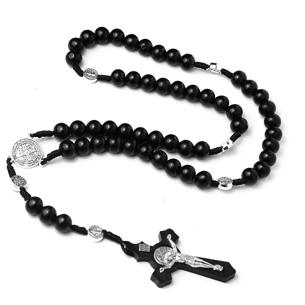 

Fashion Cross Wooden Beaded Pendant Necklace Classic Men's Religious Punk Jewelry High Quality Charm Necklace Accessories Gift