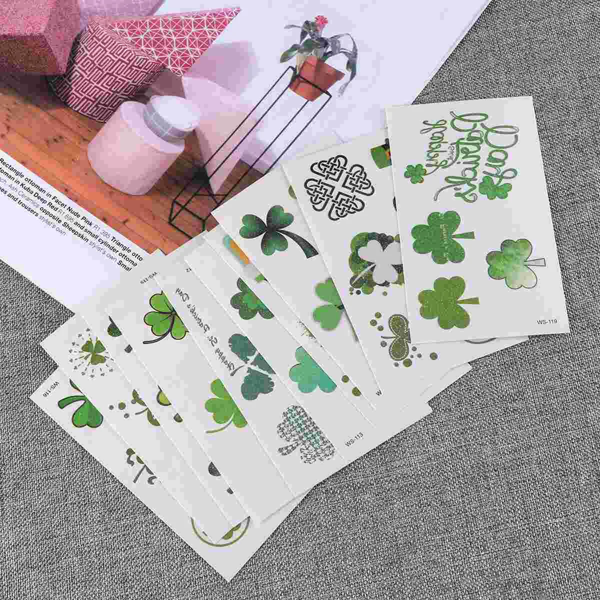

10 Sheets St Patrick's Day Stickers Glitter Four-leaf Temporary Body Environmentally Friendly Stickers