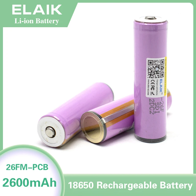 Новый оригинальный защищенный аккумулятор ELAIK 18650 2600 мАч ICR18650-26F M Li lon