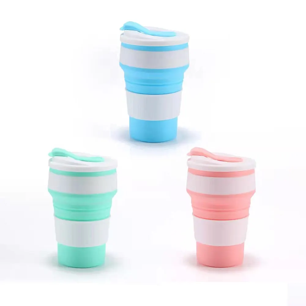 

12 oz Reusable Silicone Collapsible Cups with Lid for Camping 350ml 500ml Portable Folding Coffee Cups for Travel