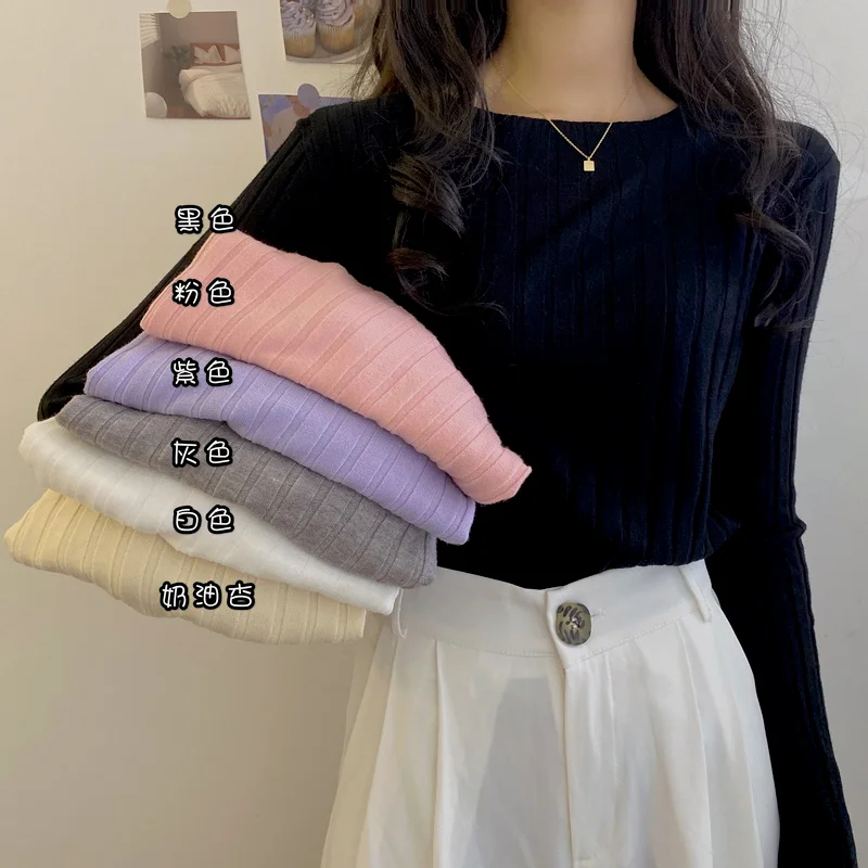 

Black Round Neck Long-sleeved Sweater Women's Early Autumn 2021 New Korean Style Slim Slimming Bottoming Shirt All-match Top