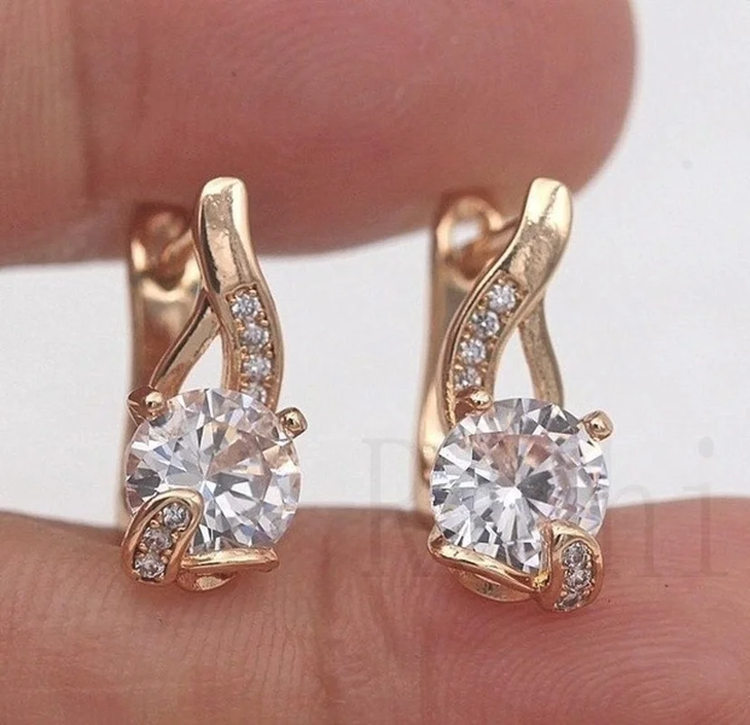 

Gold Earrings for Women Filled Swril Vine Geometry Round Topaz Zircon Party Hoop Gems Earrings Trendy Jewellery Studs Earrings