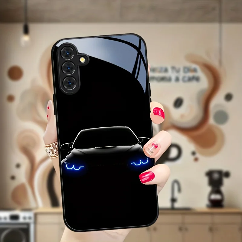 Фото Жесткий чехол для Samsung Galaxy в стиле спортивного гоночного автомобиля, глянцевый чехол для телефона с принтом суперкара с синими фарами на темном фоне №3