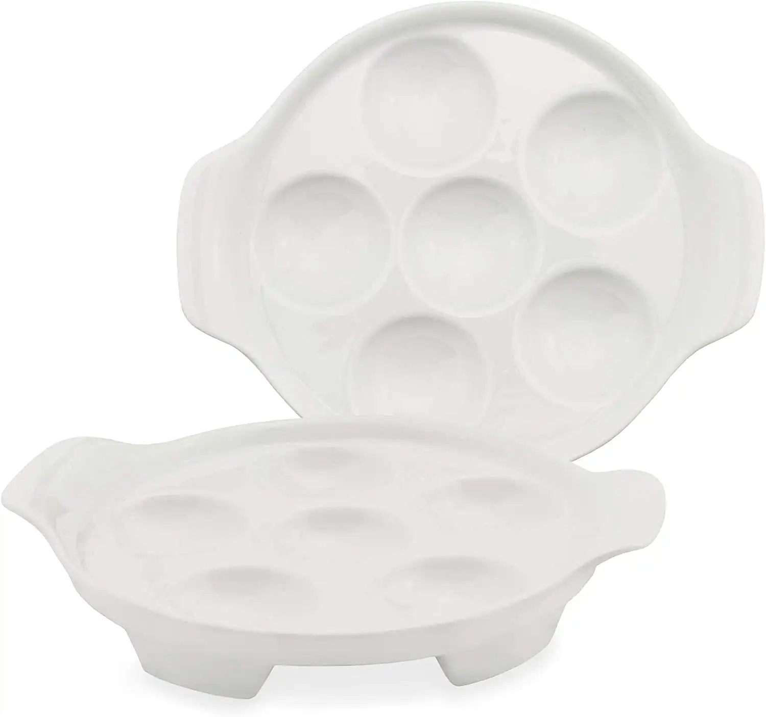 

White Ceramic Escargot Plates (2-Pack), 6.5-Inch Footed Dishes, Oven Safe