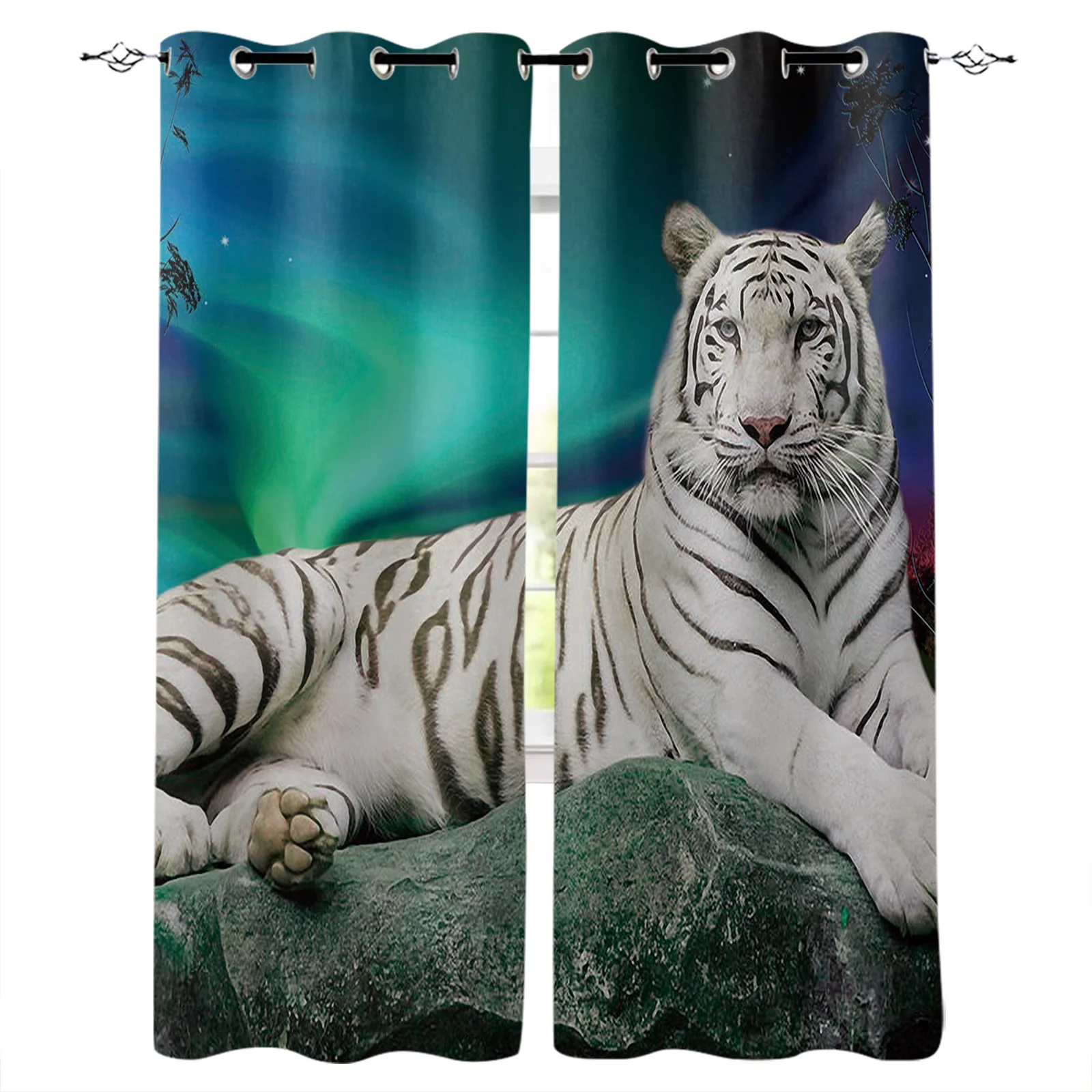 

White Tiger Aurora Wildlife Window Curtains for Living Room Bedroom Kitchen Modern Curtains Home Decoration Drapes Blinds