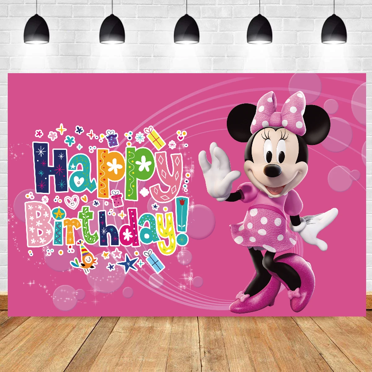 

Disney Minnie Mouse Backdrop Girls 1st Baby Shower Happy Birthday Party One Custom Photograph Background Photo Banner Decoration