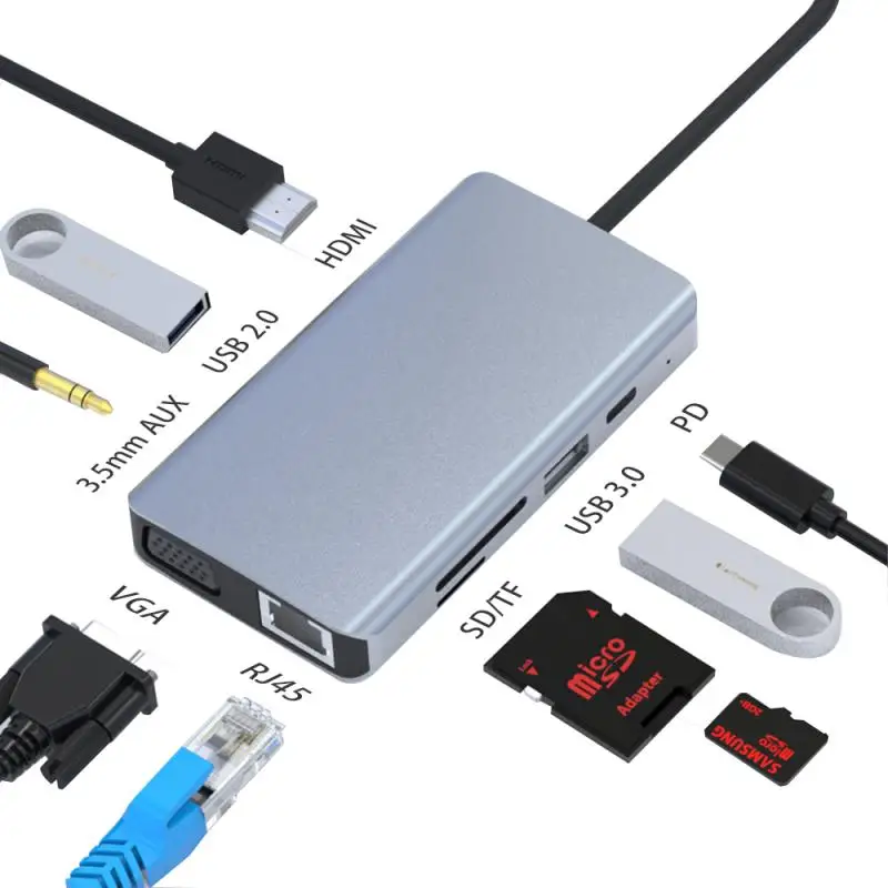 

Type C To Hdmi-compatible Usb C Adapter Splitter 4k 30hz Multifunctional Type-c Docking Station With Sd / Tf Card Reader Pd 100w