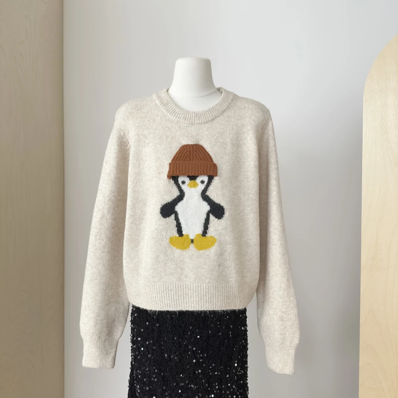 Женский свободный пуловер вязаный жаккардовый свитер в Корейском стиле с милым