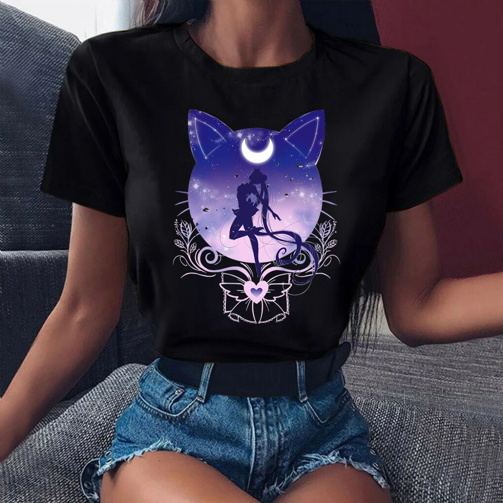 

Sailor Moon Cartoon Print Tshirt Harajuku Ullzang Tshirt 90s Funny Black T Shirt Cat Anime Women Female T-Shirt Kawaii Tops Tee