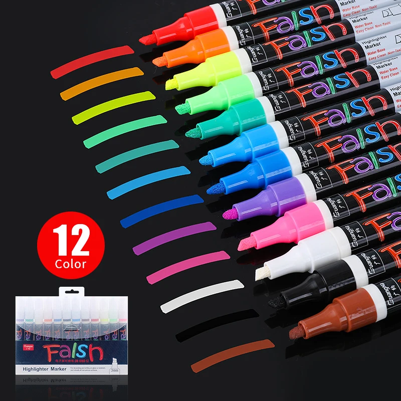 

12 PCS Set Cair Kapur Penanda Pena Dihapus Multi Colored Highlighter LED Papan Tulis Kaca Jendela Seni 8 Warna Marker pulpen