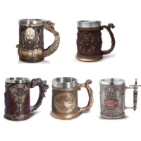 medieval nordic style vikings beer mug resin stainless steel retro gothic tankard coffee cup tea mug pub bar party gift