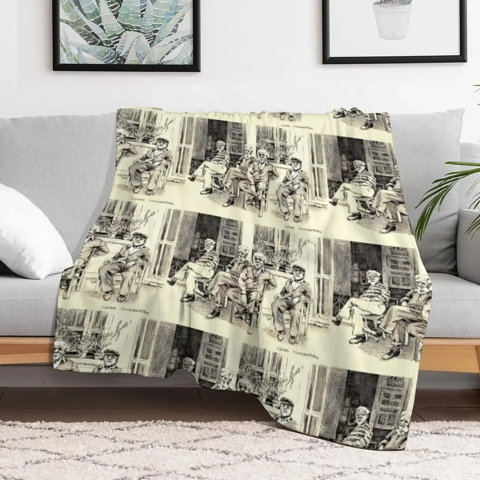 Четыре старых мужчин сидящих на улице - рисунок ручки Дон Сильвесте пледы одеяла