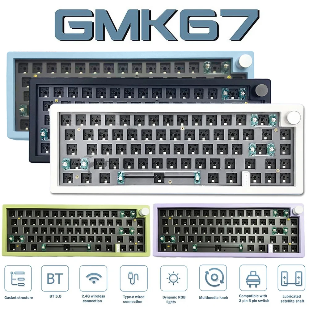 

GMK67 Hot Swappable Mechanical Keyboard Gasket Kit Bluetooth 2.4G Wireless 3 Mode RGB Backlit Customized Keyboard No Switch