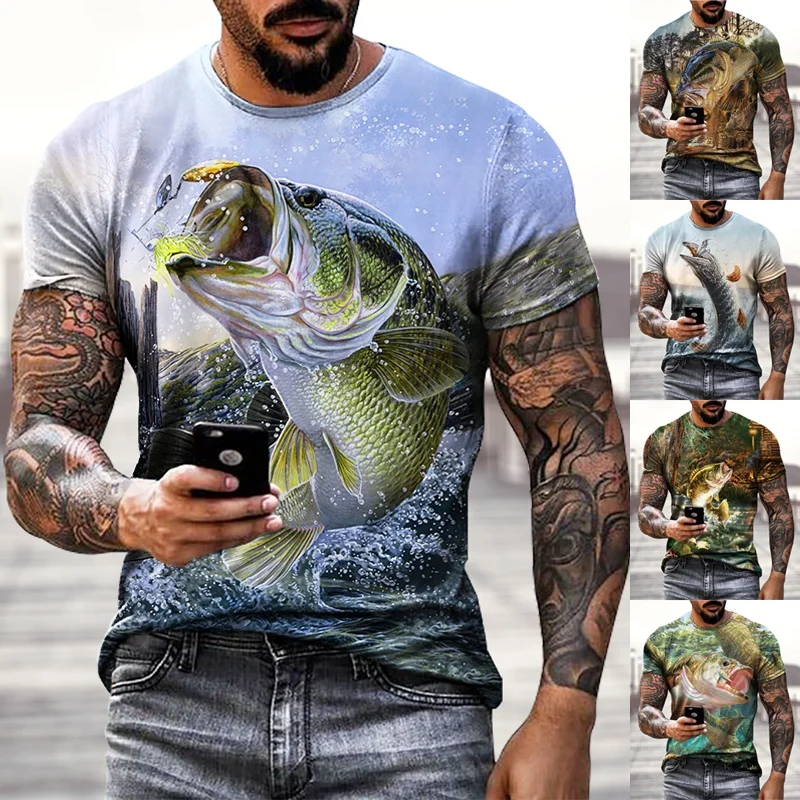 

Summer Men's Fashion Personality Cool Hobby Carp Fishing 3D Printing T-shirt Round Neck Short-sleeved