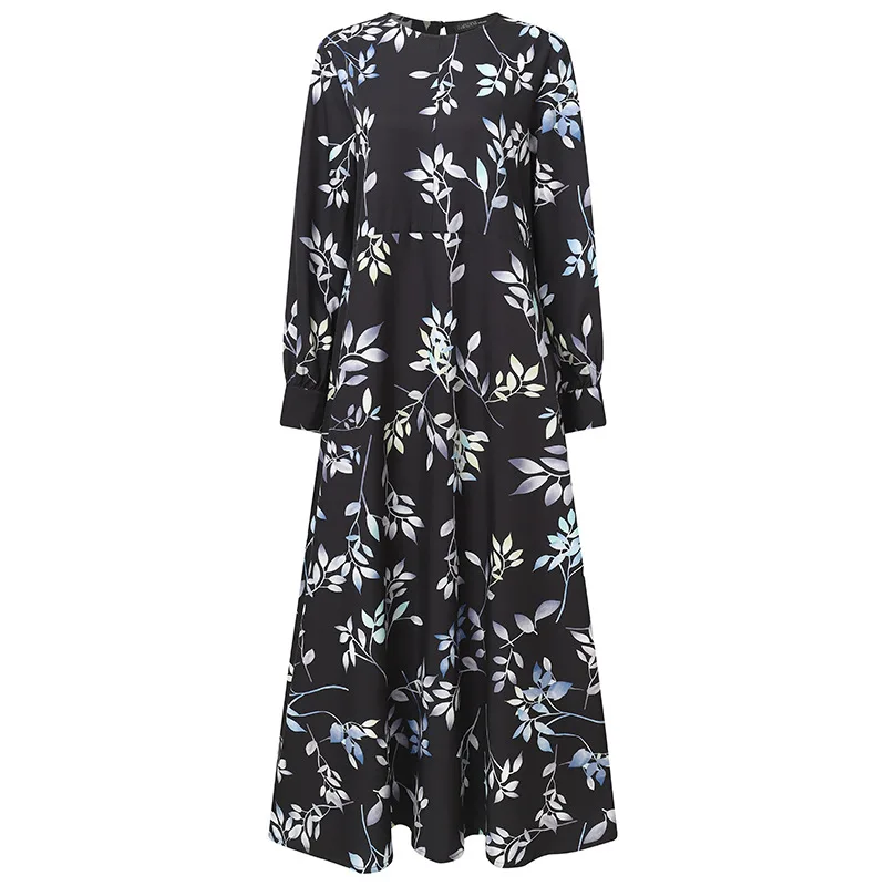 Wepbel Women Muslim Dress Floral Printing Abaya Islamic Clothing Ramadan Loose Long Sleeve Kaftan Abaya Loose Party Dress