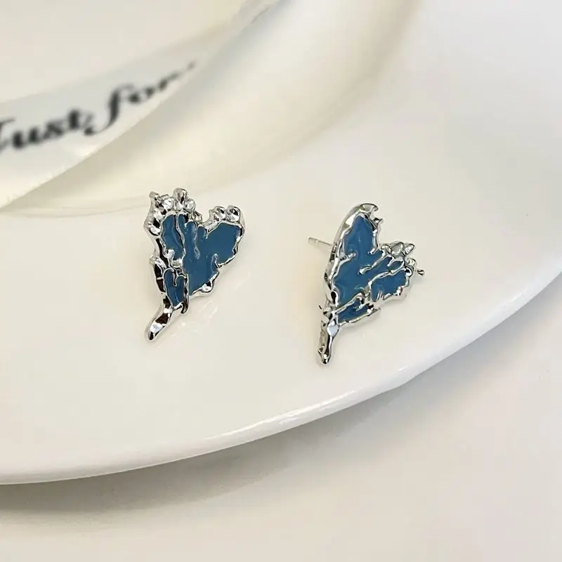 

Original Design Blue Dripping Oil Heart Earrings for Women Accessories Y2k Jewelry Sweet Cool Hottie Punk Festival Young Girls