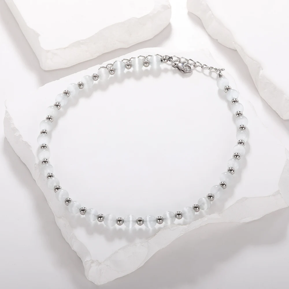 

Opal Necklace Stainless Steel Pearl Clavicle Chain Handmade Bead Choker Natural Stone Chains For Women Elegance Jewelry Gifts
