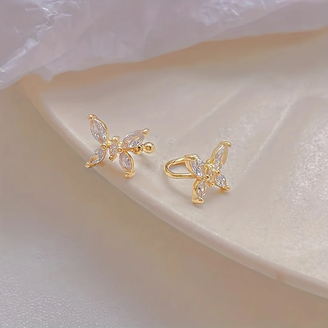 Элегантные Женские Серьги-клипсы С Двойной Частью И Бантом Камнями CZ Модный