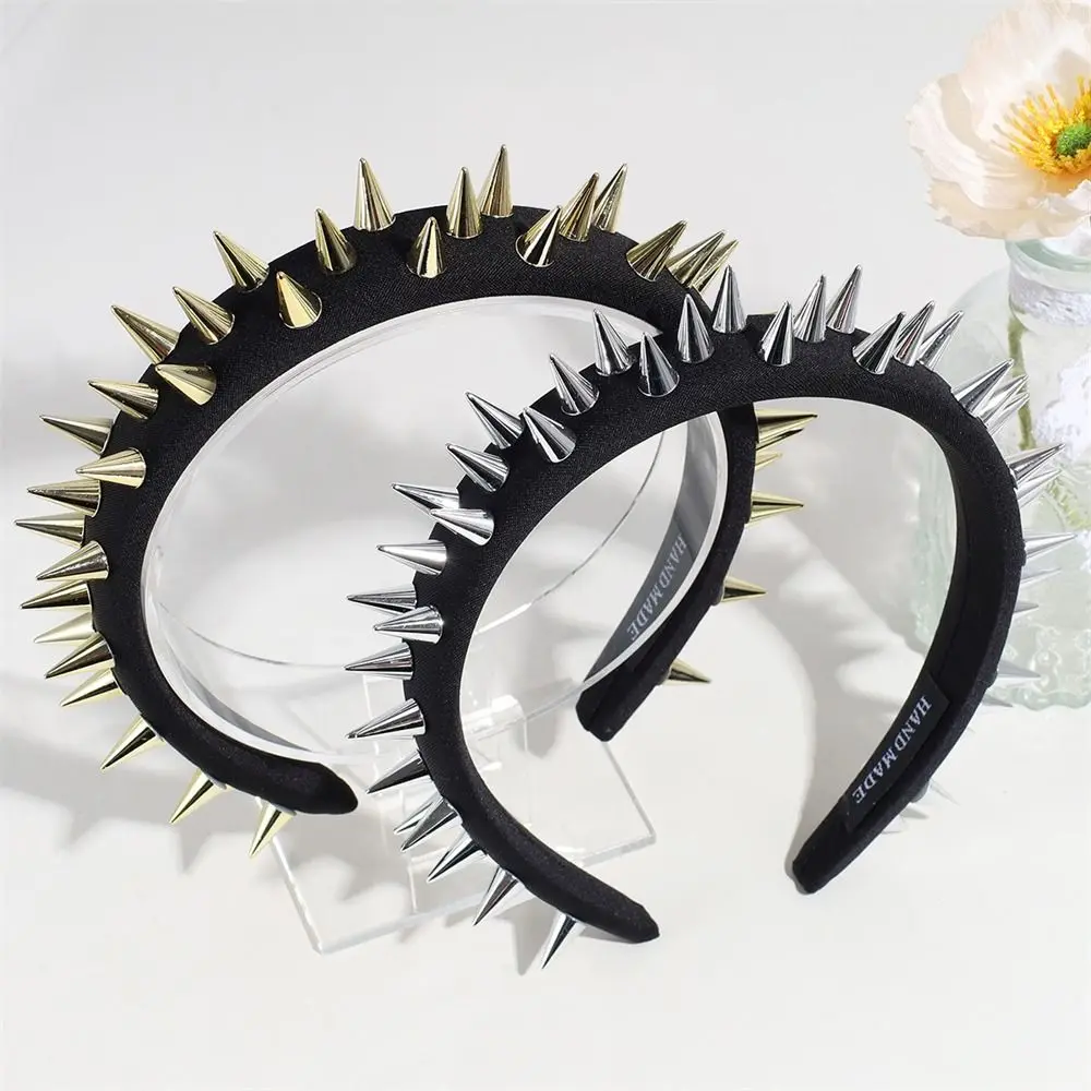 

Punk Goth Headwear Fashion Rivets Golden Headband Silver Headdress Cosplay