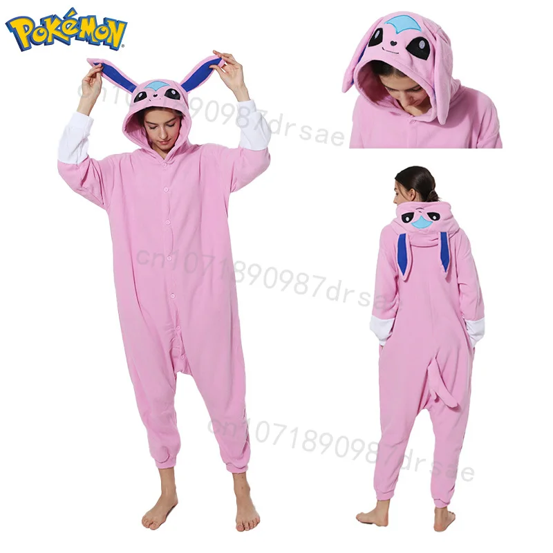 

Pokemon Anime One Piece Pajama Sylveon Kigurumi for Halloween Fleece Full Cosplay Onesie Pajama Sleepwear Winter Cute Homewear