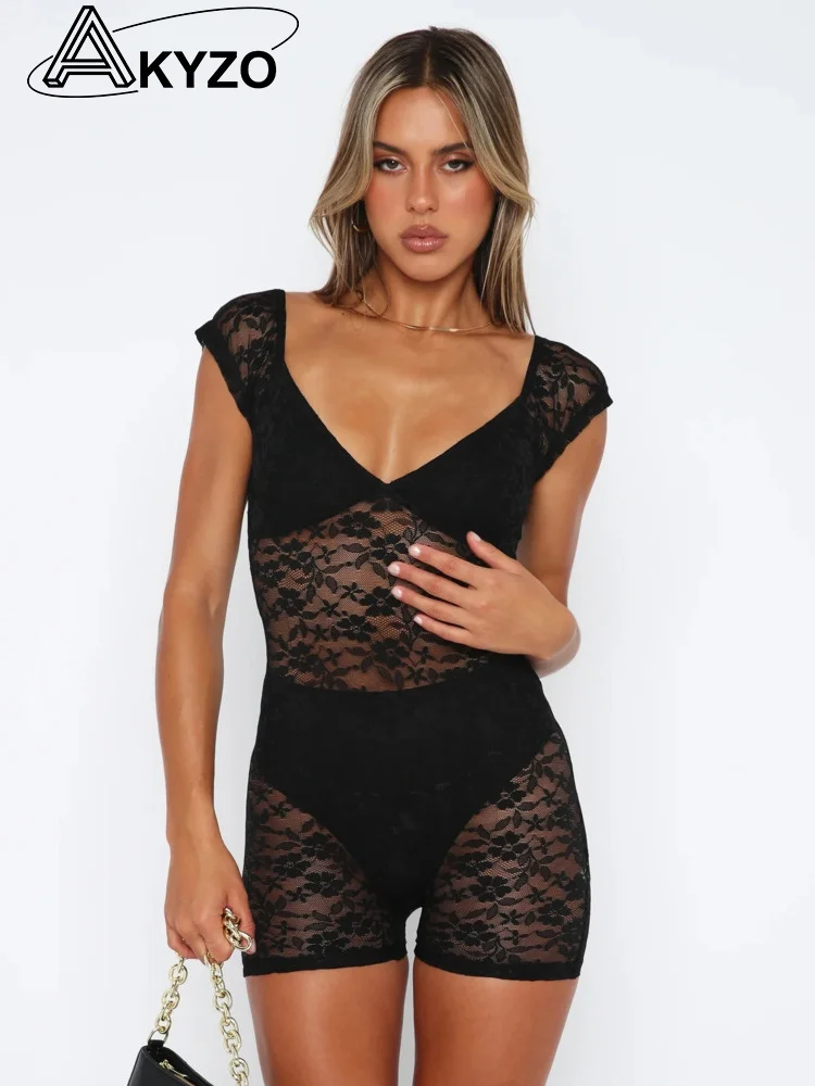 

Лоскутное прозрачное кружевное Женское боди, Белое Облегающее боди с V-образным вырезом, женские летние эластичные боди, популярная женская модель, Клубная одежда 2023