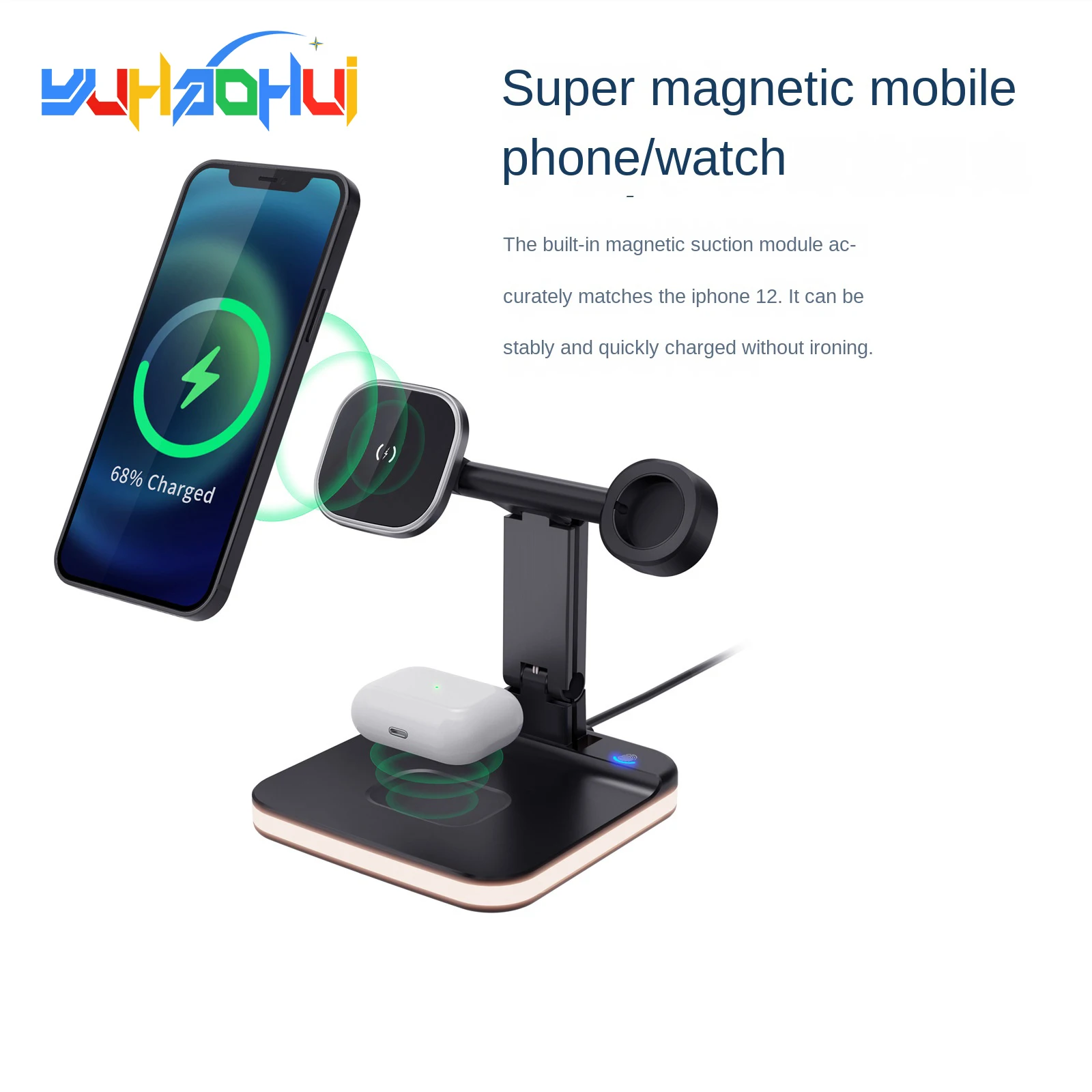 

Suitable for Apple Android Mobile Phone Magnetic Suction Wireless Charging Three-in-one Folding Magnetic Suction Fast Charge