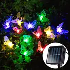 Светодиодсветильник уличная гирлянда с цветными бабочками на солнечной батарее, водонепроницаемый садовый шнурок для вечерние, украшение для свадьбы